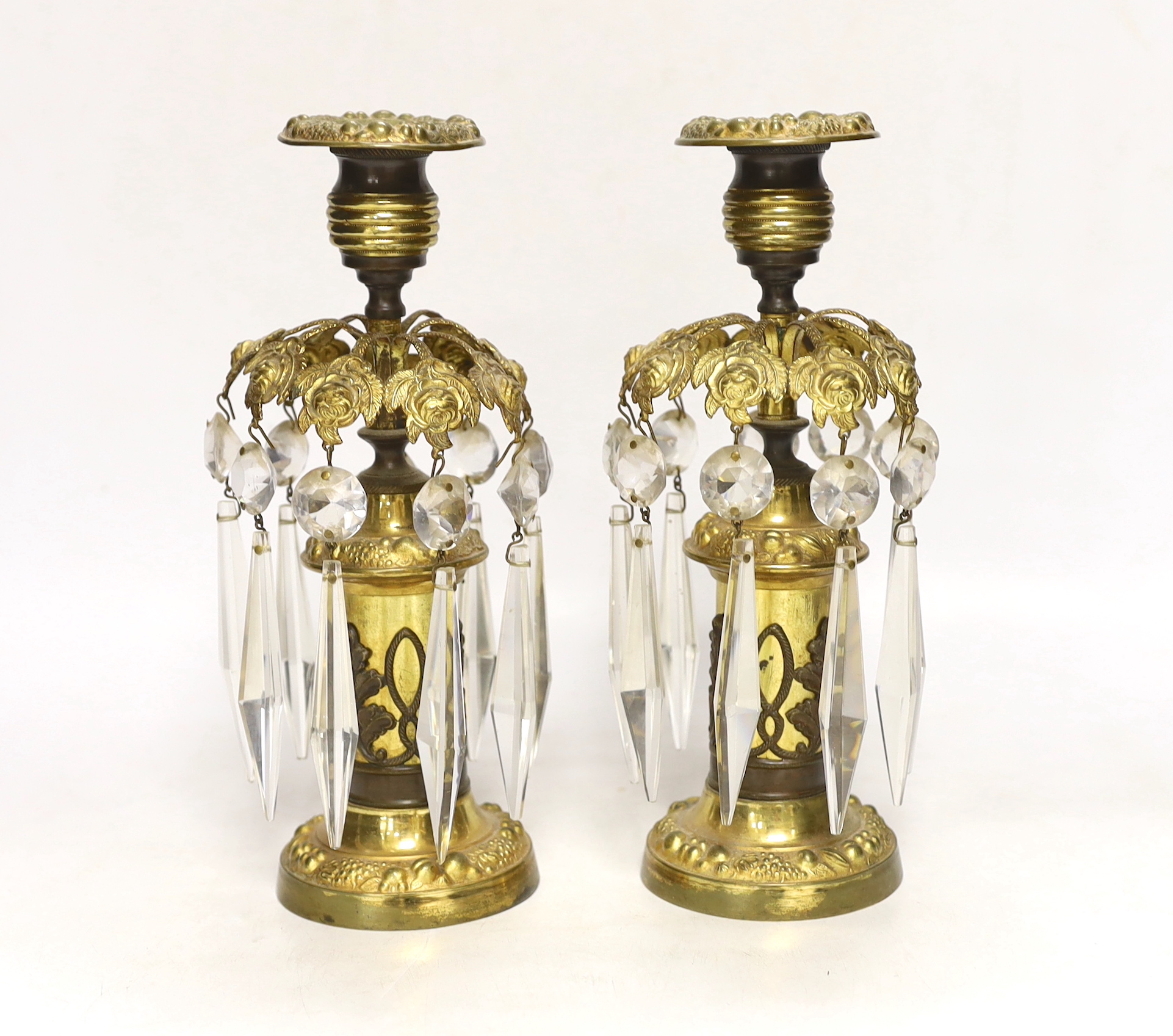 A pair of early 19th century ormolu table lustres, 23cm high